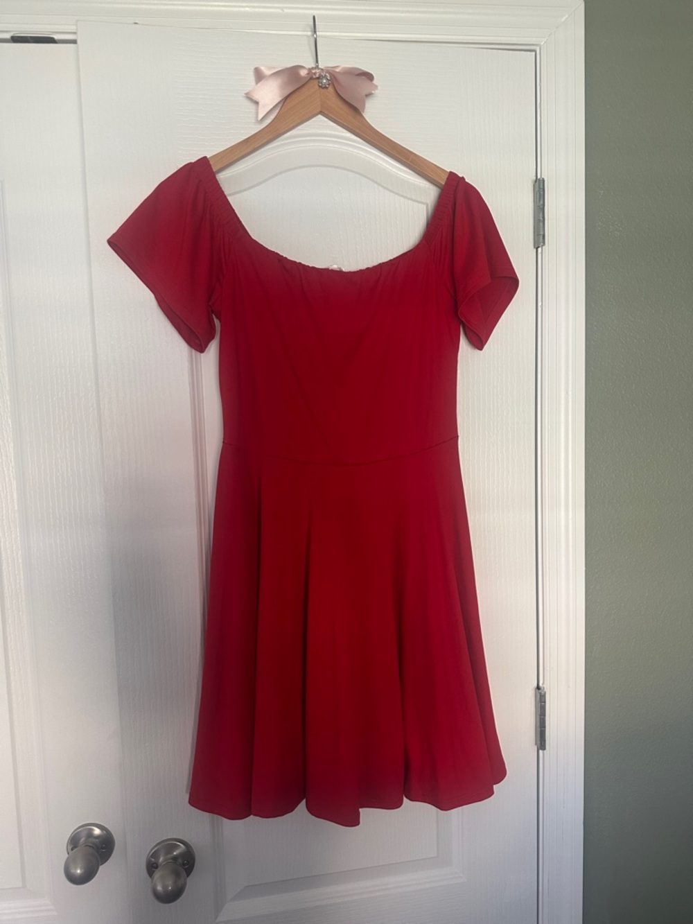 nine britton Red Scoop-Neck Fit & Flare Mini Dress with Short Sleeves
